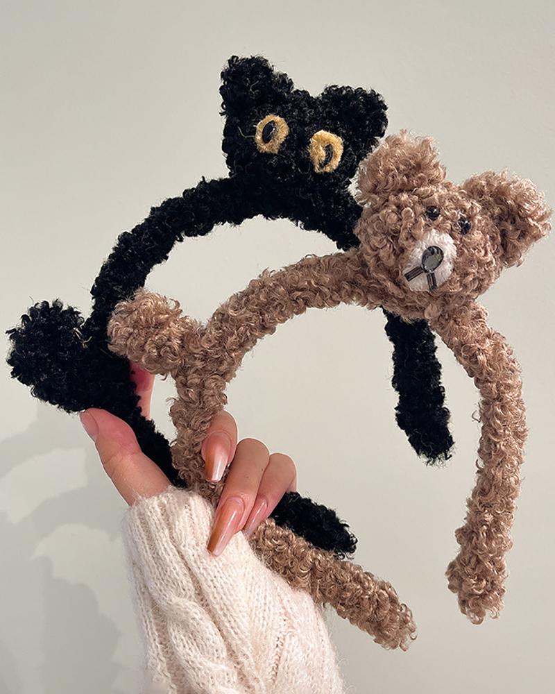 

Cartoon Animal Design Fluffy Headband, Black