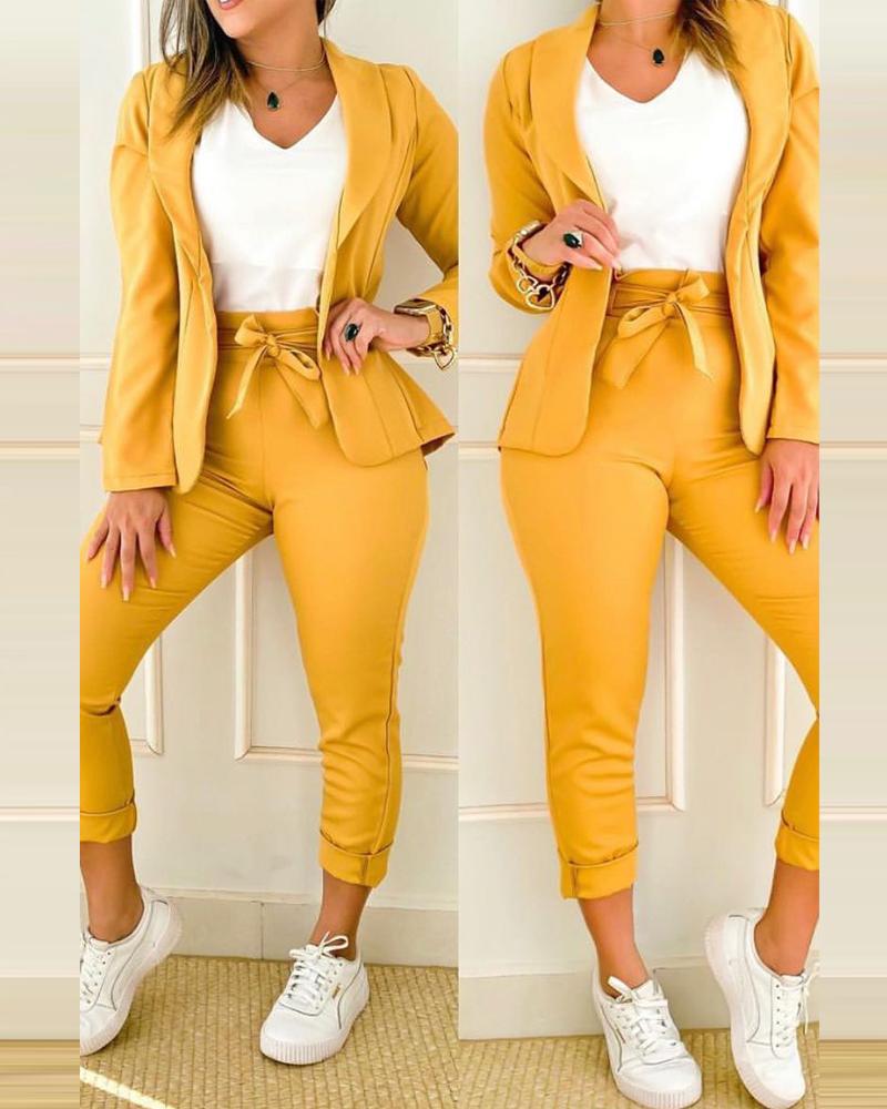 

Long Sleeve Shawl Collar Blazer & Pants Set, Yellow