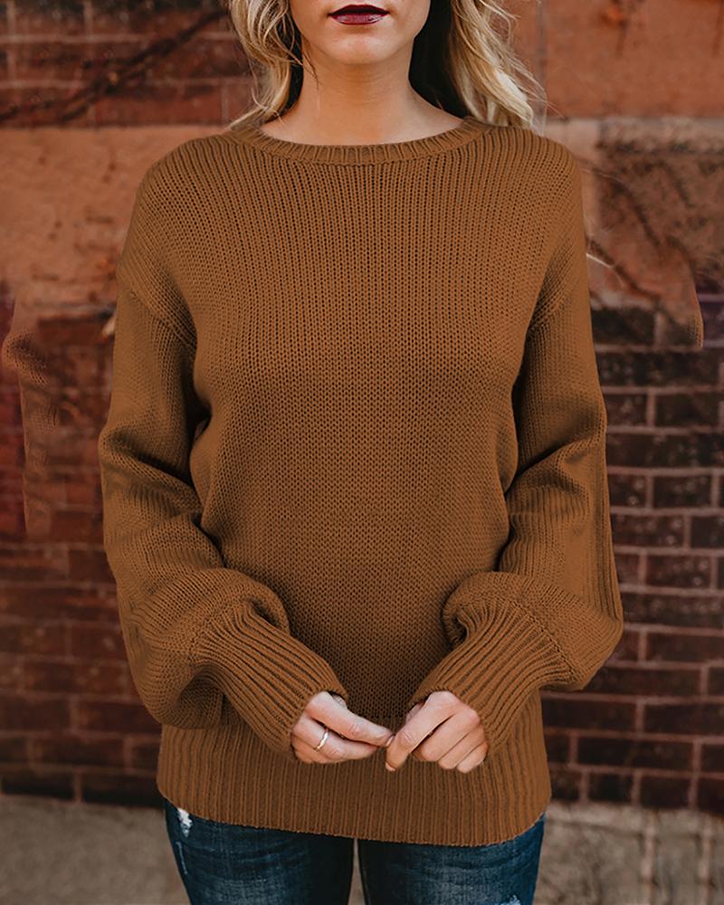 

Tied Detail Backless Knit Lantern Sleeve Sweater, Khaki