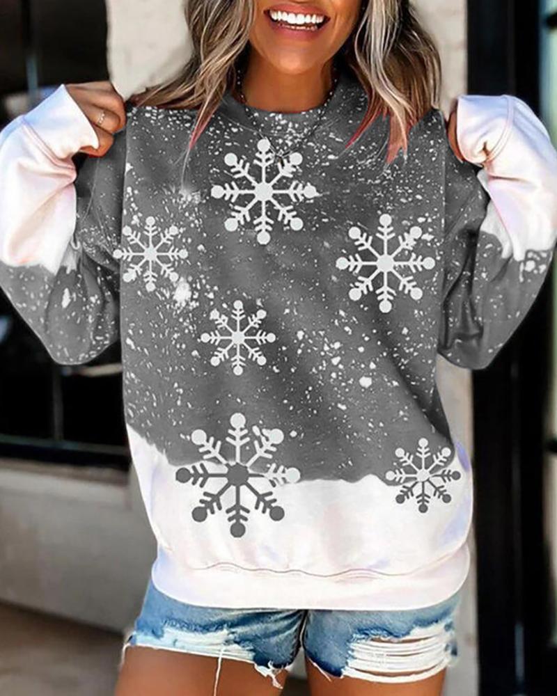 

Christmas Snowflake Print Colorblock Sweatshirt, Gray