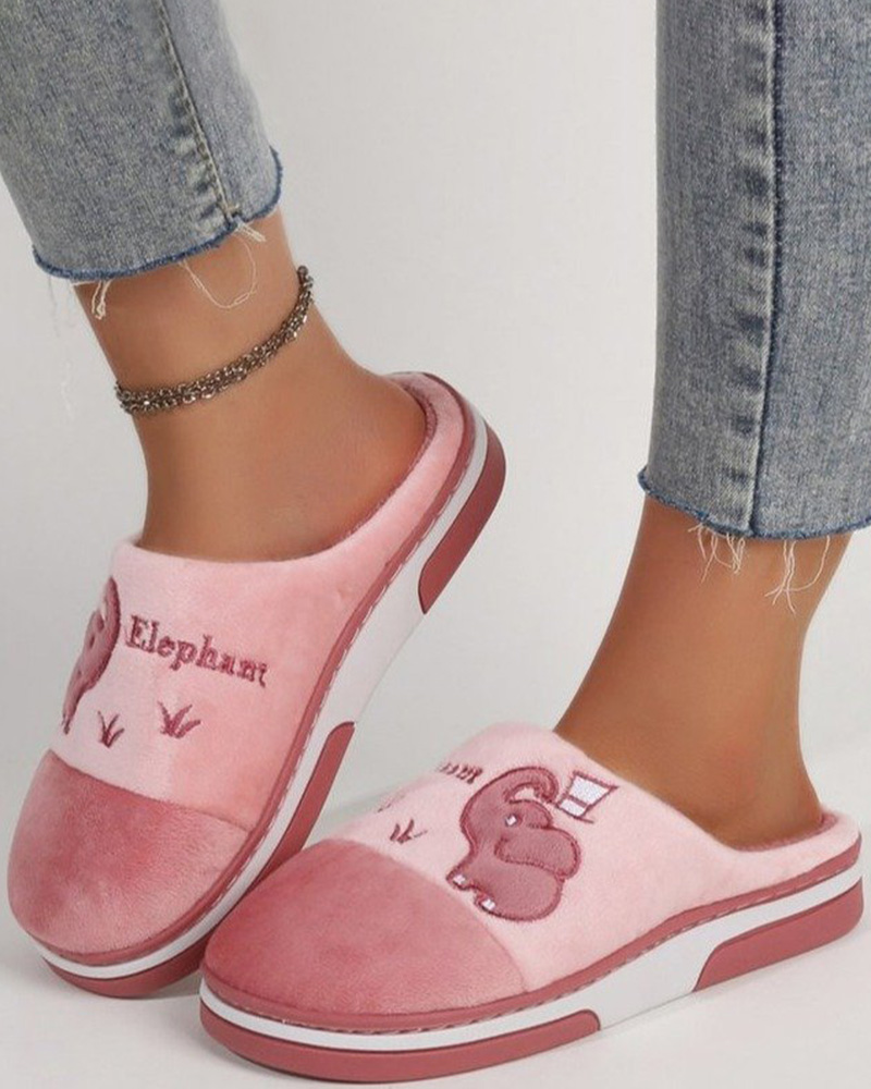 

Colorblock Elephant Pattern Fuzzy Slippers, Pink