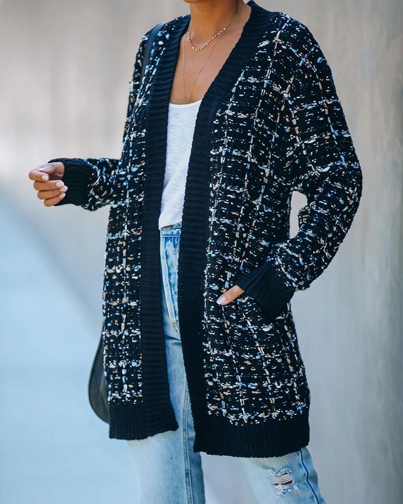 

Colorblock Long Sleeve Knit Cardigan, Black