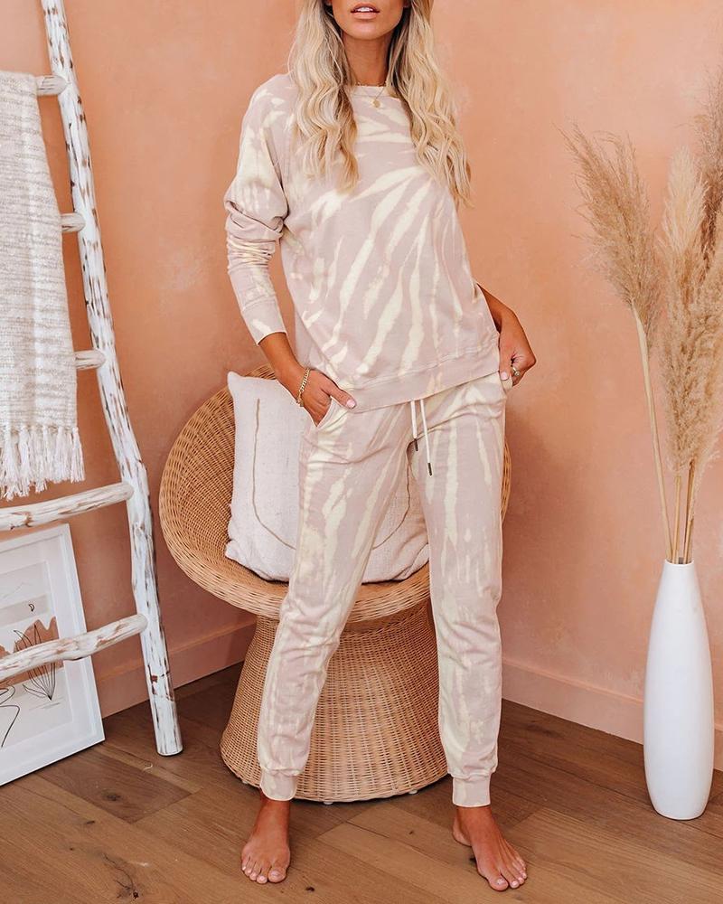 

Tie Dye Print Top & Drawstring Pants Set, Pink