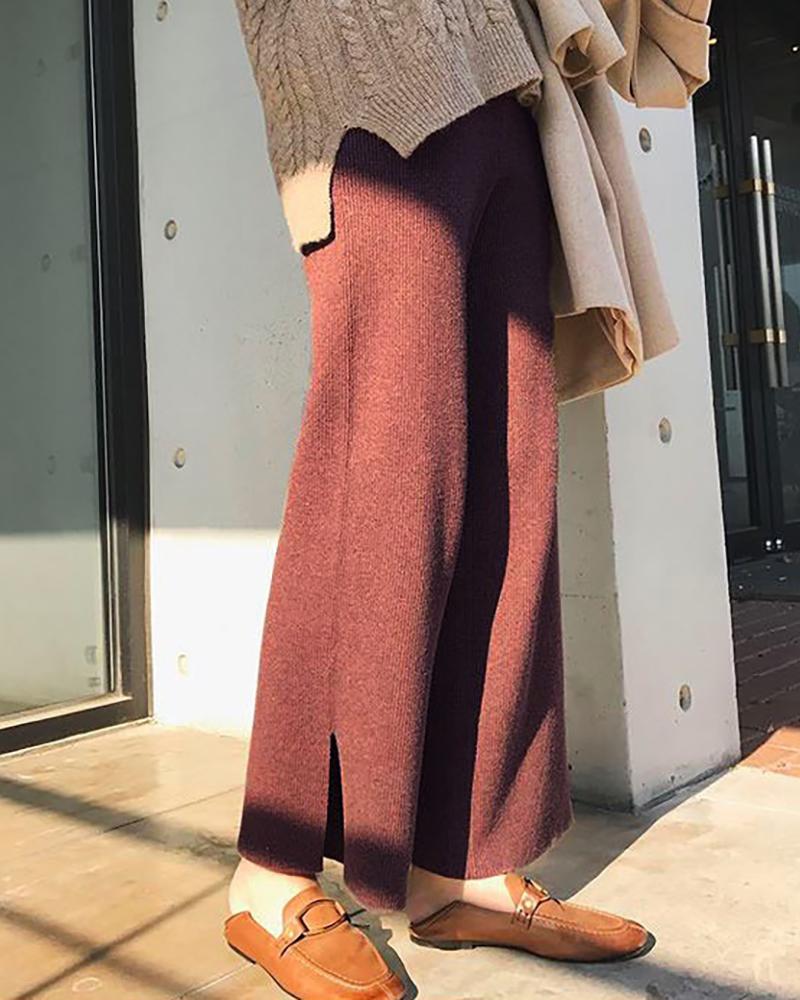 

Plain Slit Straight Leg Pants, Wine red