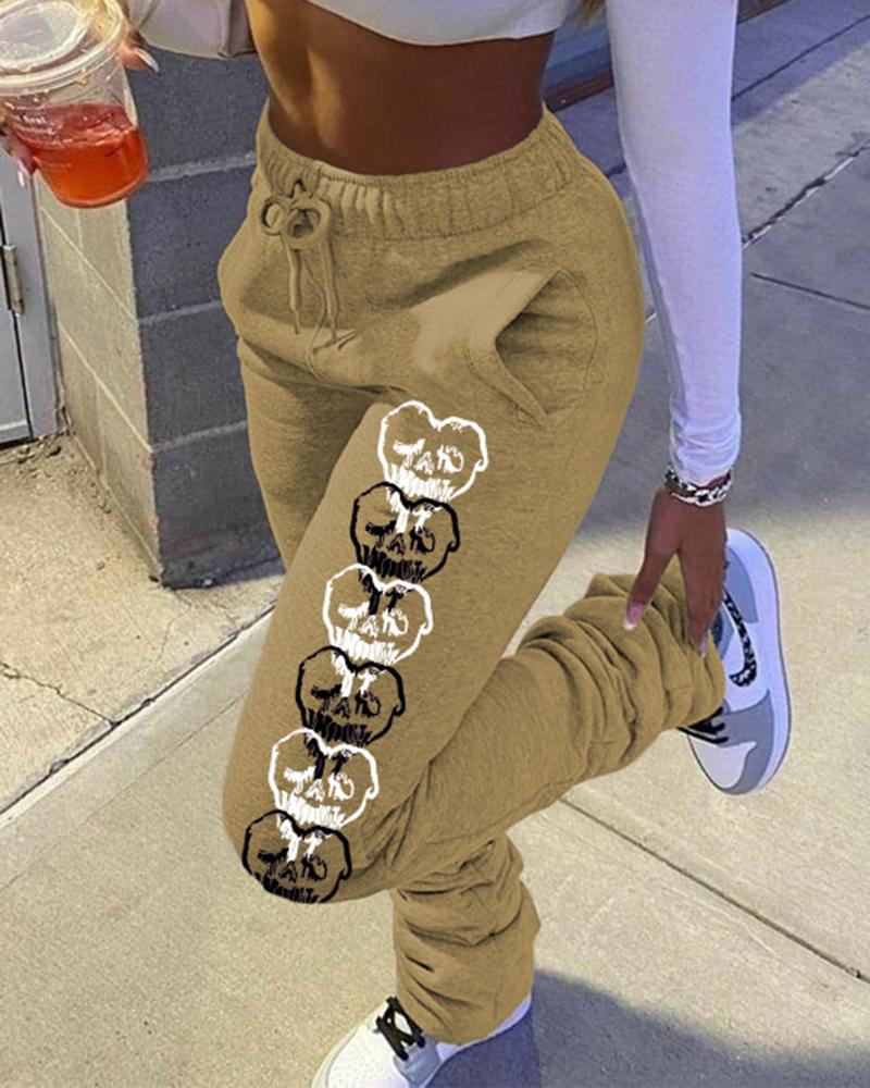 

Valentine' Day Funny Heart Print Pants, Khaki