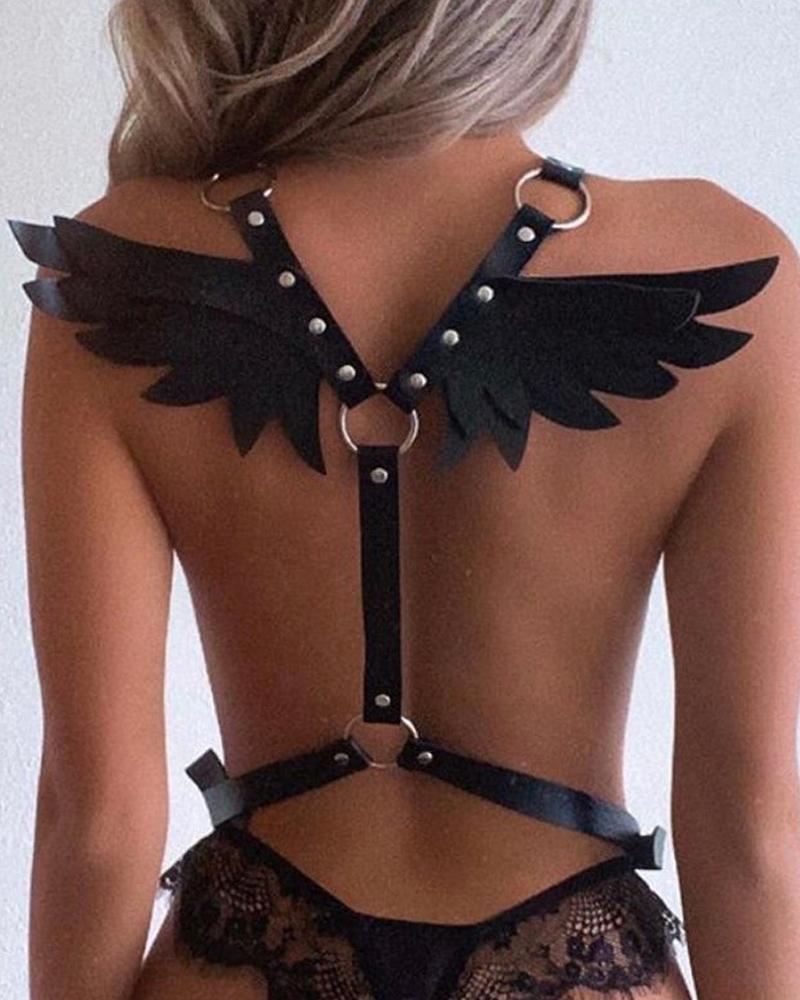

Patchwork Wing Tie Back PU leather SM Bondage, Black