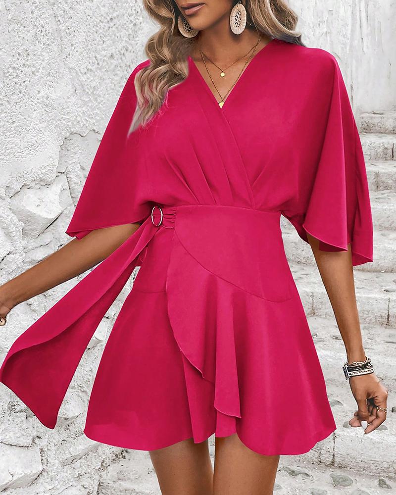 

Bell Sleeve Ruffle Hem Mini Dress, Pink