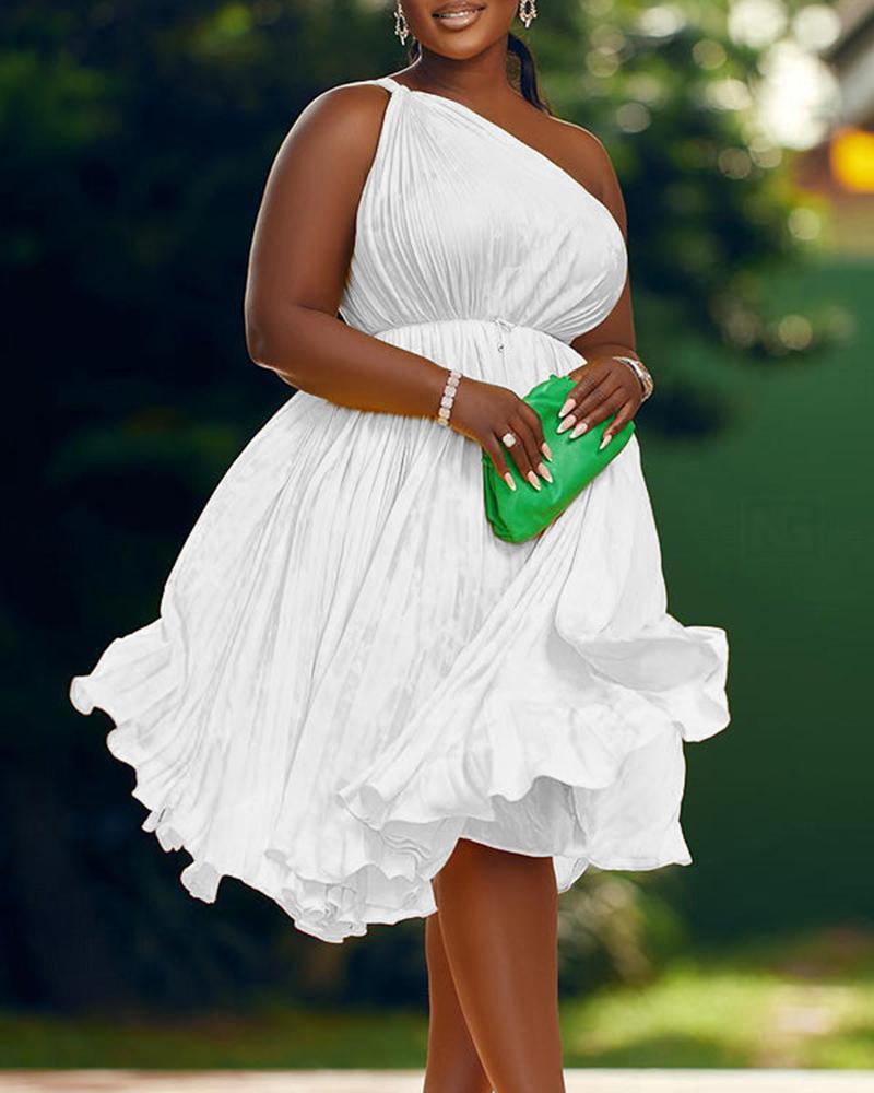 

One Shoulder Pleated Party Dress, White