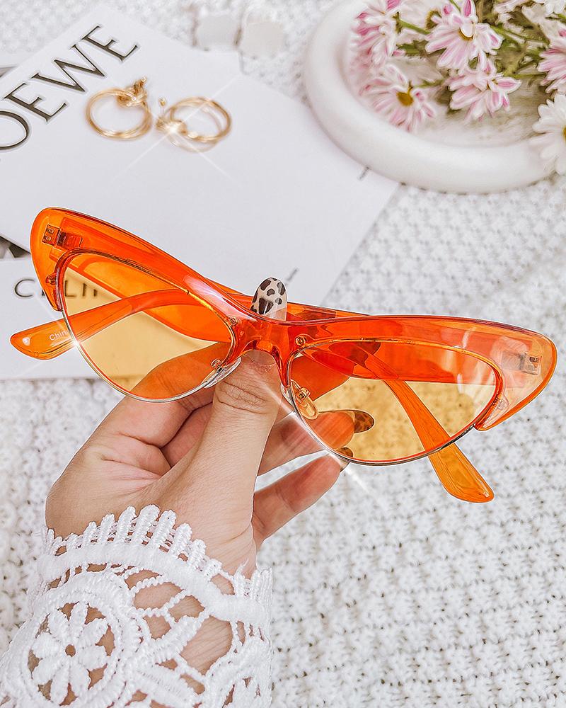 

1Pair Vintage Cat Eye Half Frame Trendy Tinted Sunglasses, Orange
