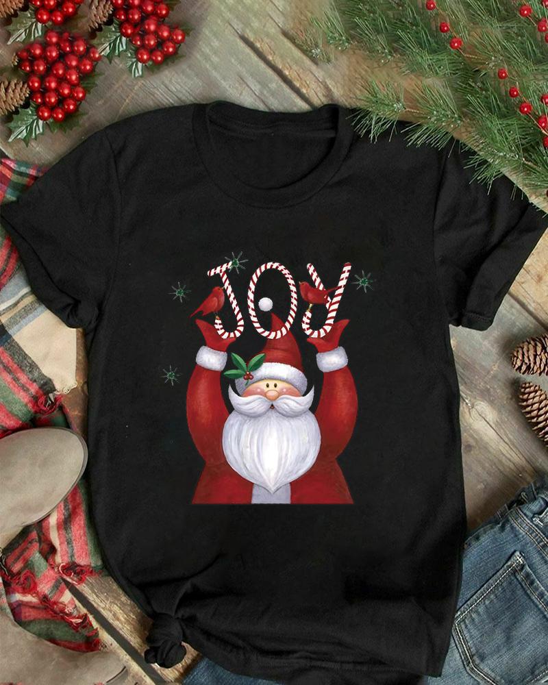 

Christmas Santa Claus Letter Print Short Sleeve T-shirt, Black