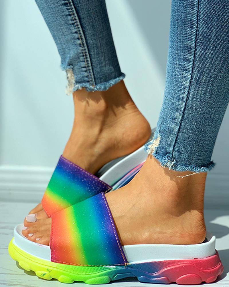 

Open Toe Colorblock Slide Sandals, Blue