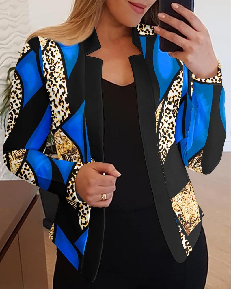 

Baroque Leopard Print Colorblock Coat, Blue