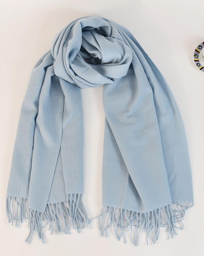 

Warm Long Tassel Design Scarf, Blue