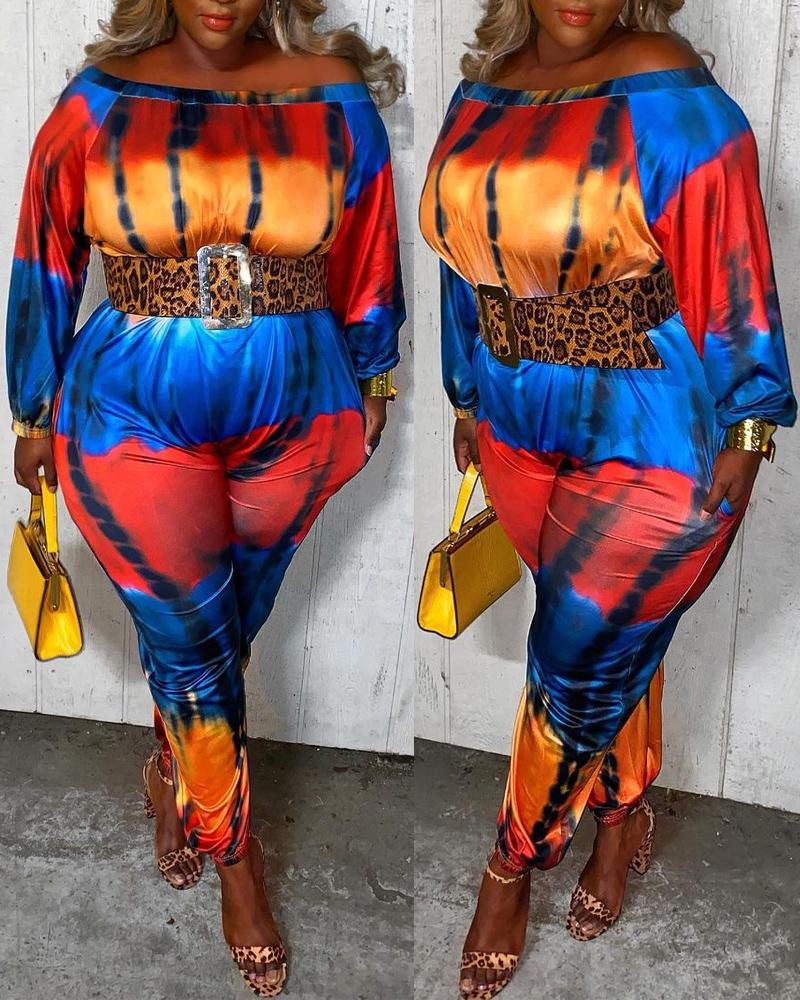 

Plus Size Tie Dye Print Off Shoulder Jumpsuit, Multicolor