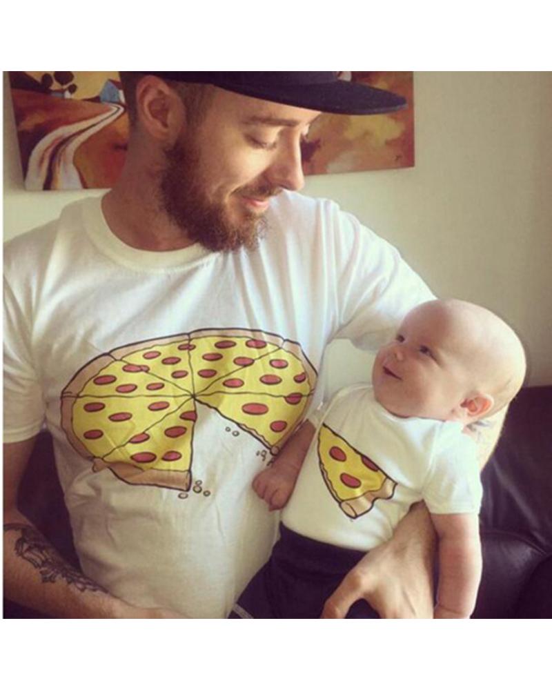 

Pizza Print Short Sleeve Parent-child Outfit T-shirt, White
