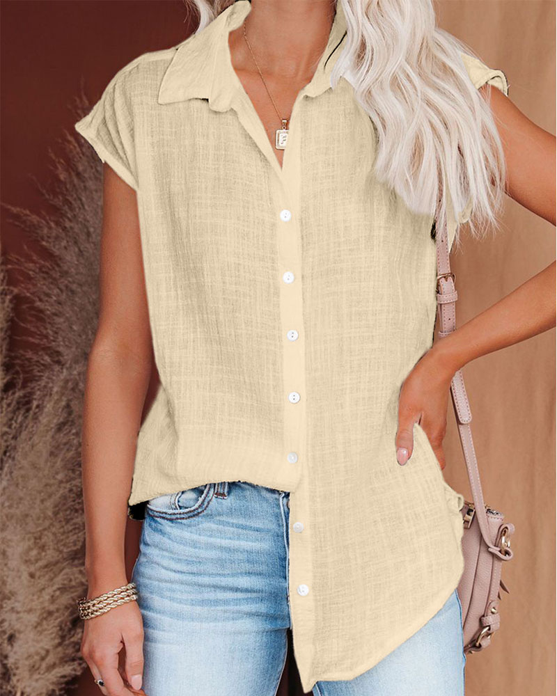 

Casual Short Sleeve Button Down Shirt, Apricot