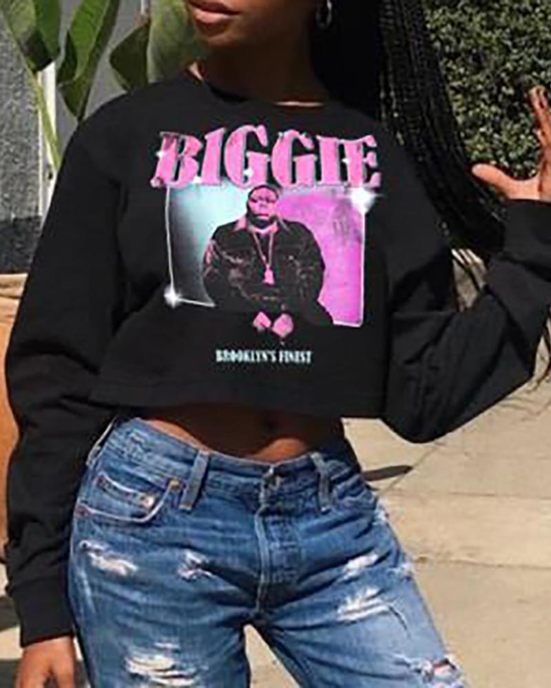 

Letter Print Long Sleeve Casual Sweatshirt, Black
