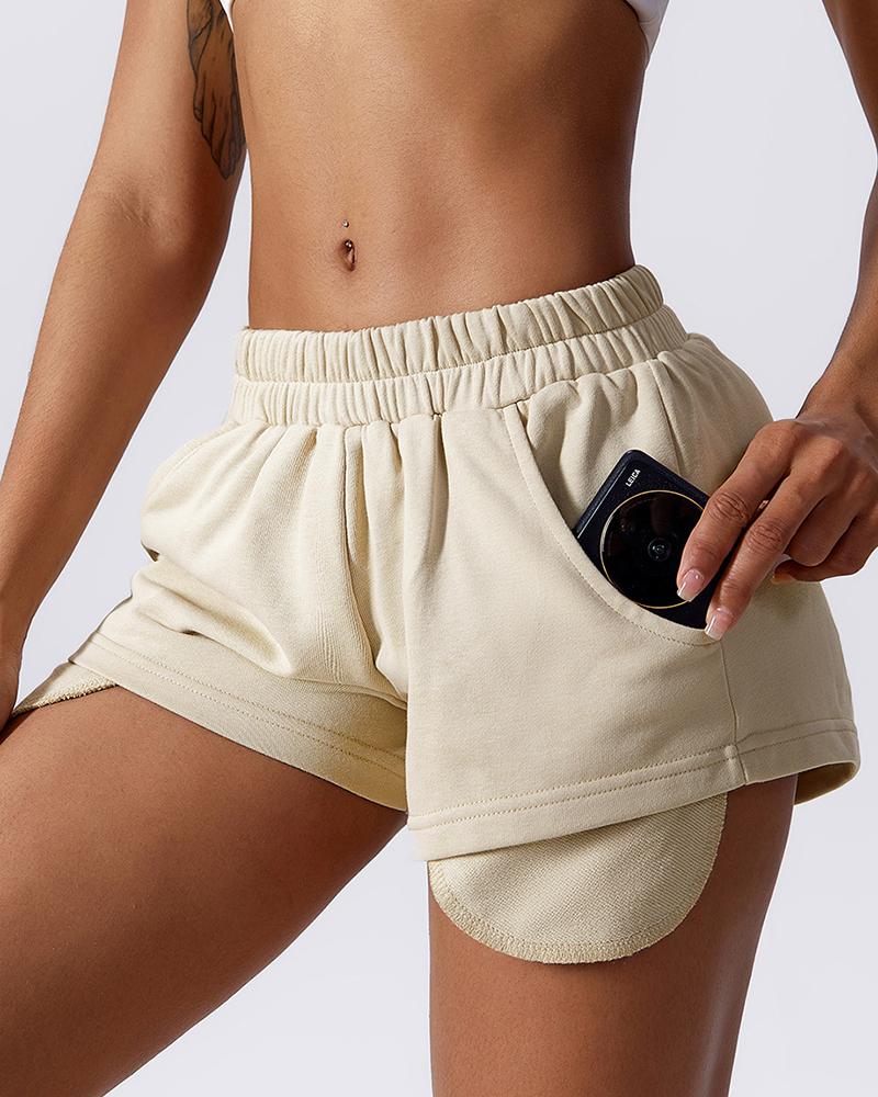 

Pocket Design Casual Sports Shorts, Apricot