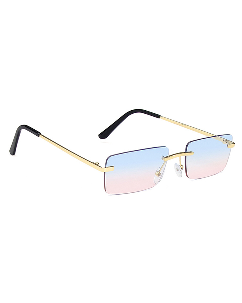 

1Pair Rectangle Lens Rimless 100% UV Protection Sunglasses, Light blue