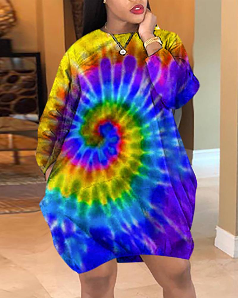 

Tie Dye Print Long Sleeve Casual Dress, Blue