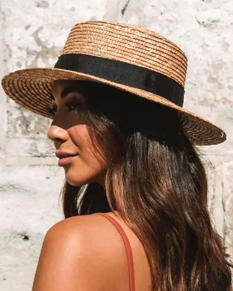 

Contrast Tape Straw Hat, Khaki