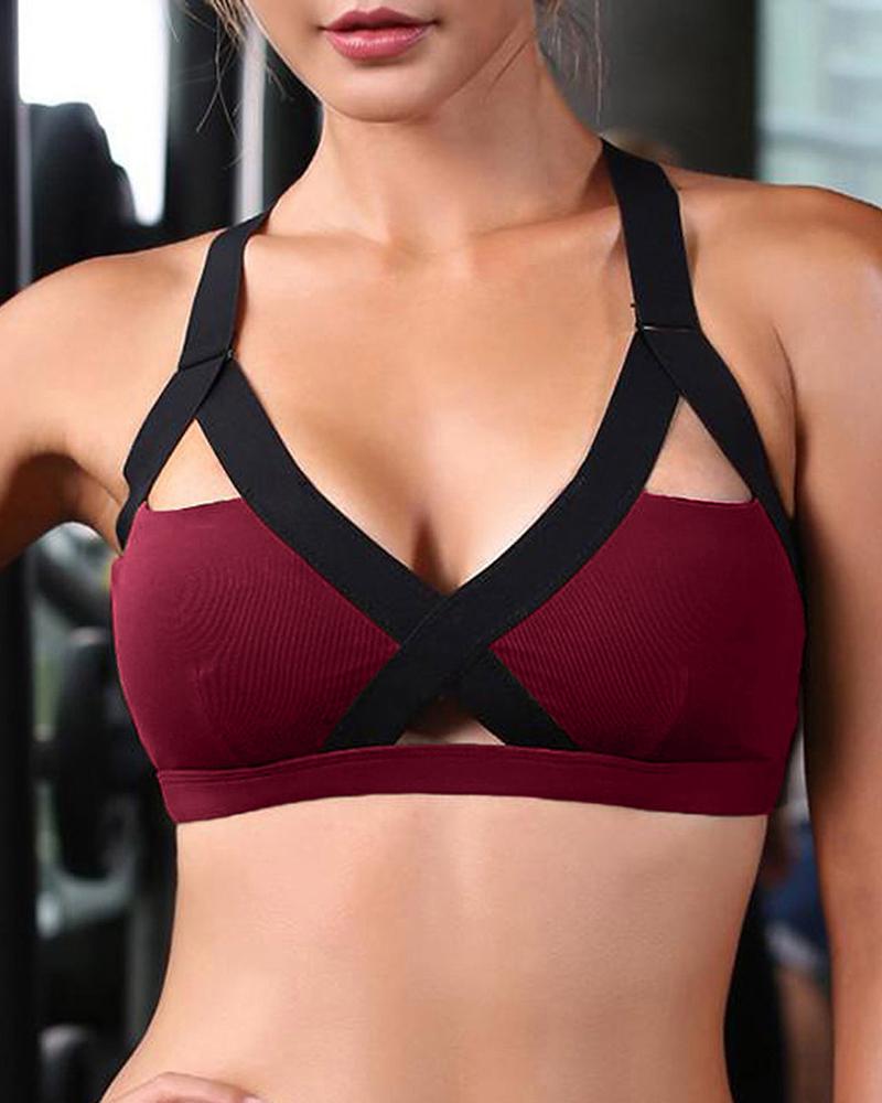 

Crisscross Back Cutout Front Sleeveless Yoga Bralette, Red