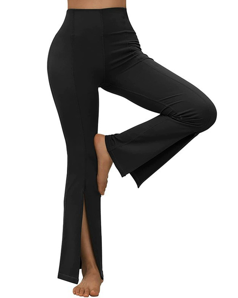 

Tummy Control Butt Lifting Slit Workout Bootcut Yoga Pants, Black