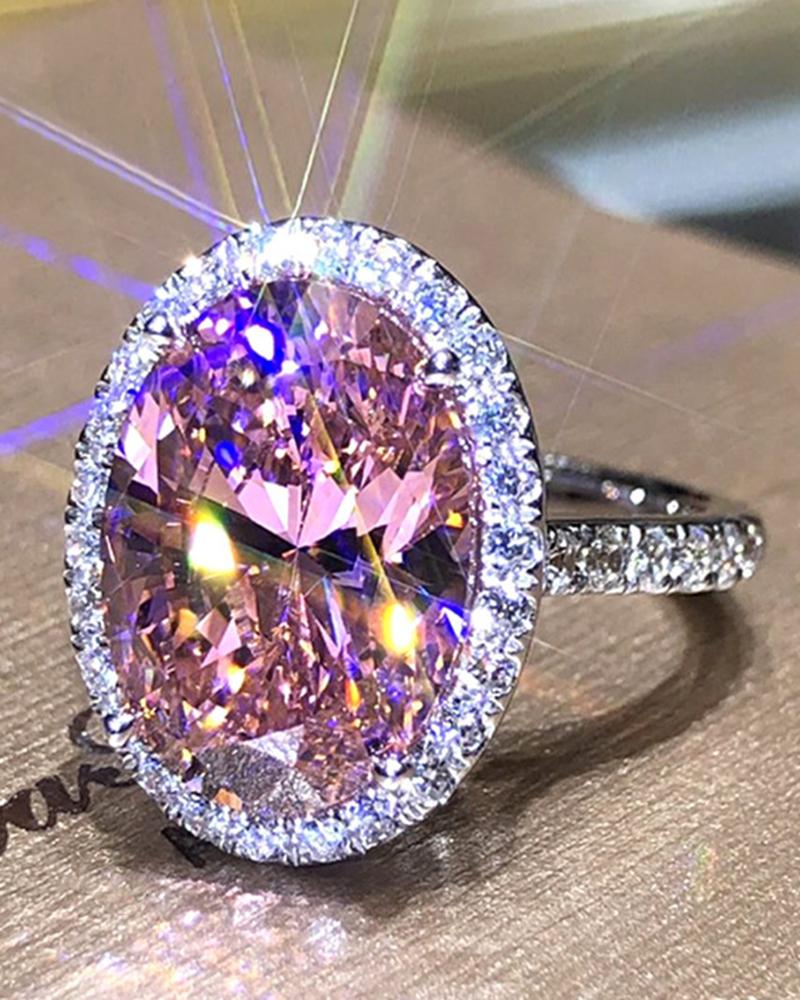 

1pc Rhinestone Oval Shaped Crystal Stone Wedding Party Gift Ring, Pink