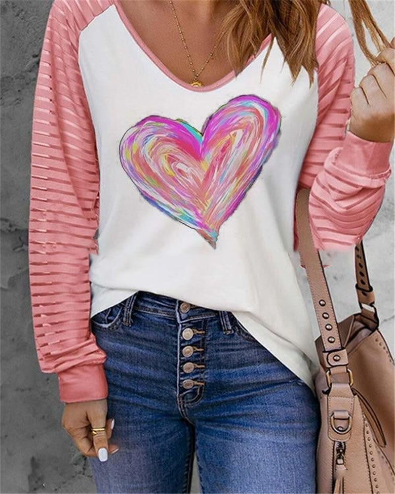 

St. Patrick' Day Clover Print Long Sleeve V-Neck Top, Style4