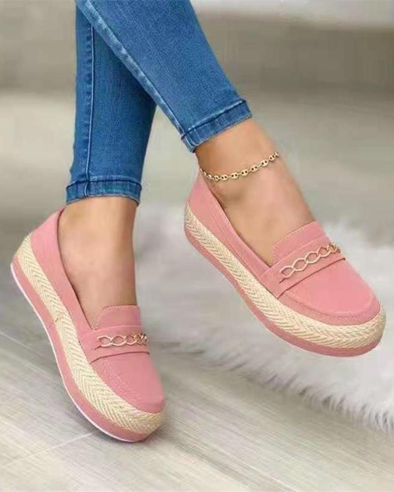 

Chain Decor Platform Muffin Work Loafers, Pink