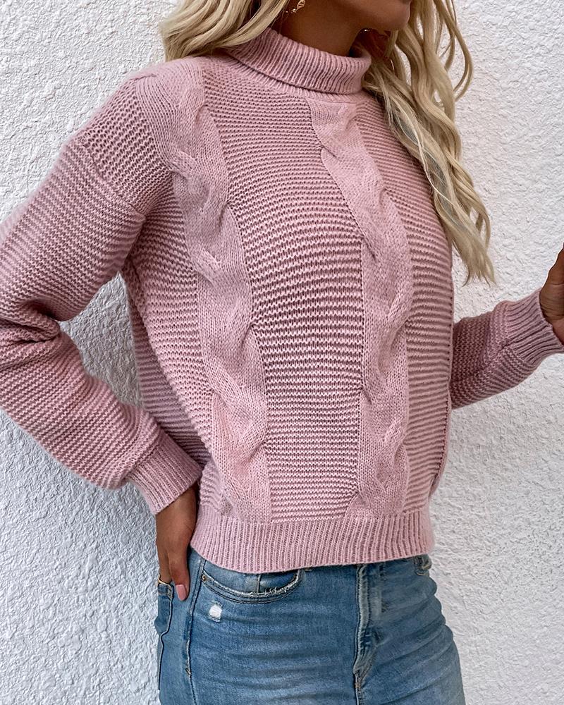 

Braided Drop Shoulder Long Sleeve Knit Sweater, Pink
