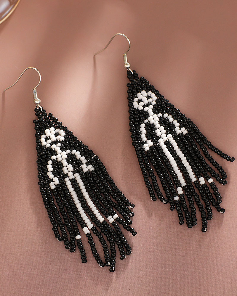 

1Pair Halloween Beaded Ghost Drop Earrings, Style1