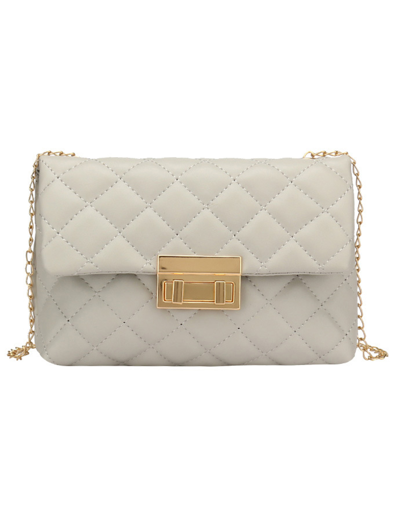 

Quilted Chain Strap Flap Crossbody Bag, Gray