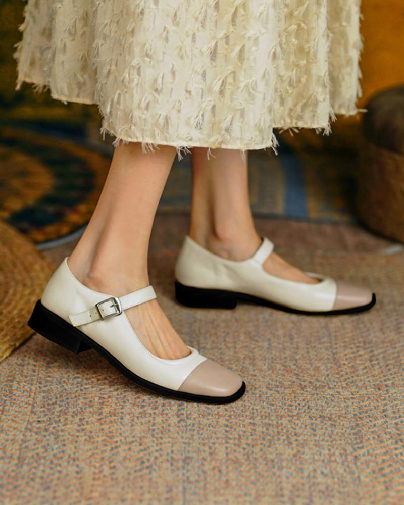 

Colorblock Buckled Suqare Toe Mary Jane, Apricot