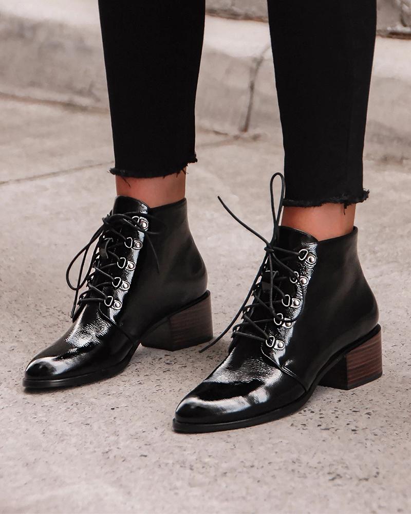 

Lace-Up Pointed Heeled Boots, Black