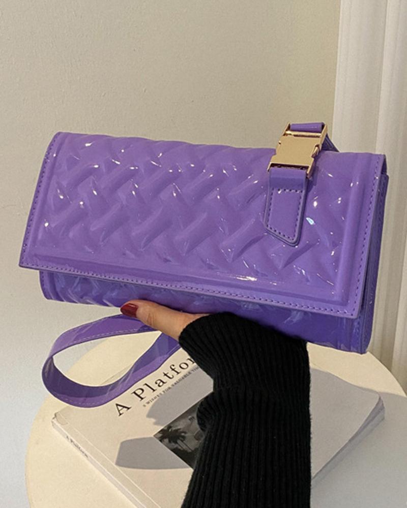 

Quilted Flap Rectangular Shoulder Bag, Purple