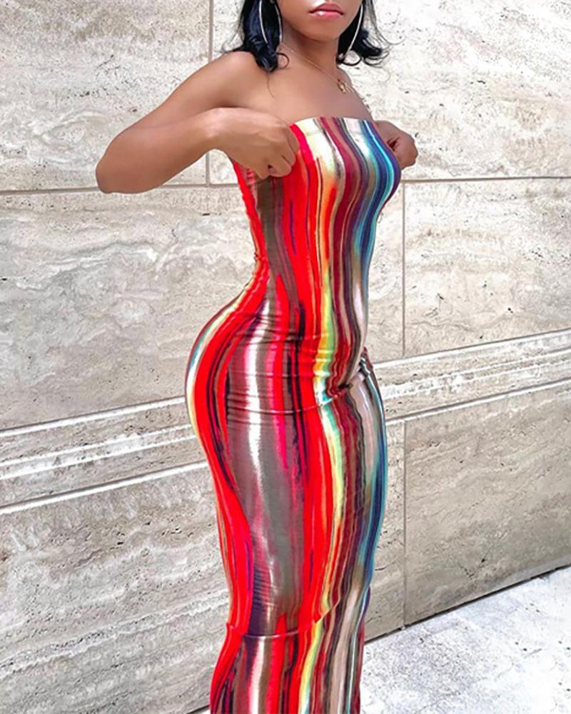 

Colorblock Bandeau Skinny Maxi Dress, Red
