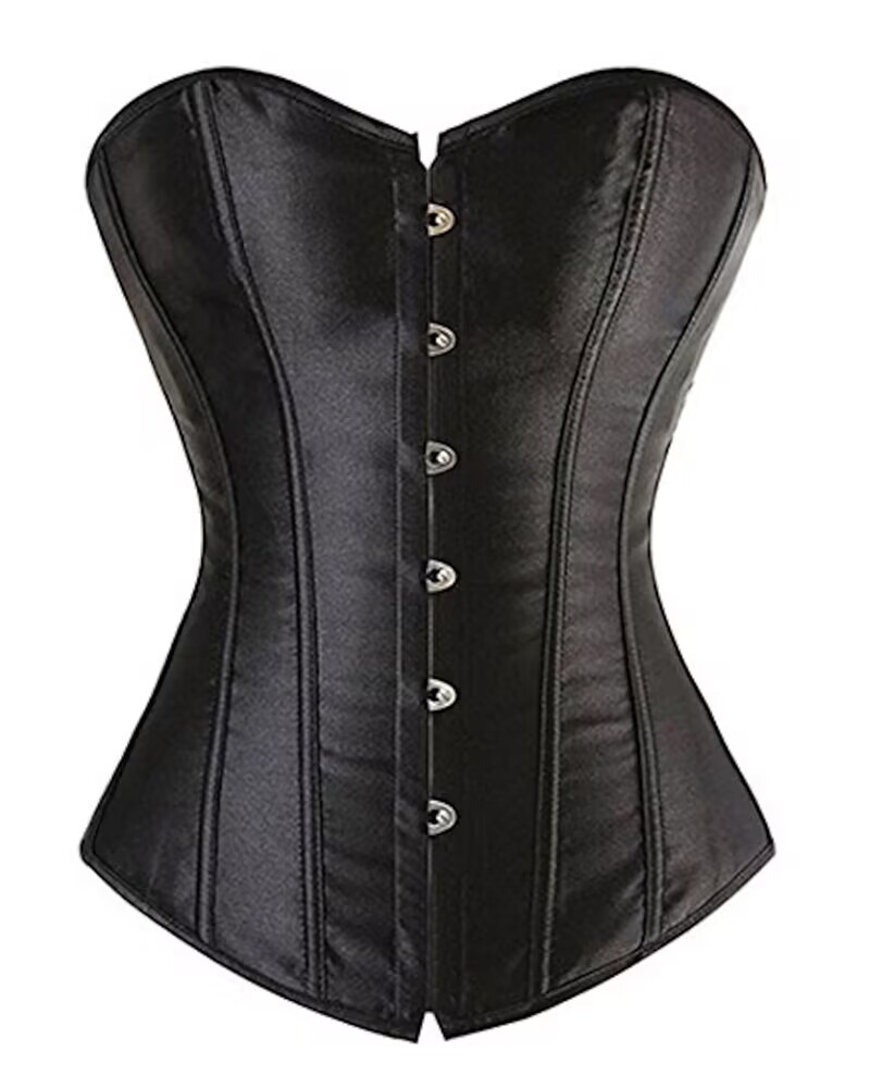 

Overbust Boned Bustier Corset Tummy Control Push Up Wedding Party Shapewear Top, Black