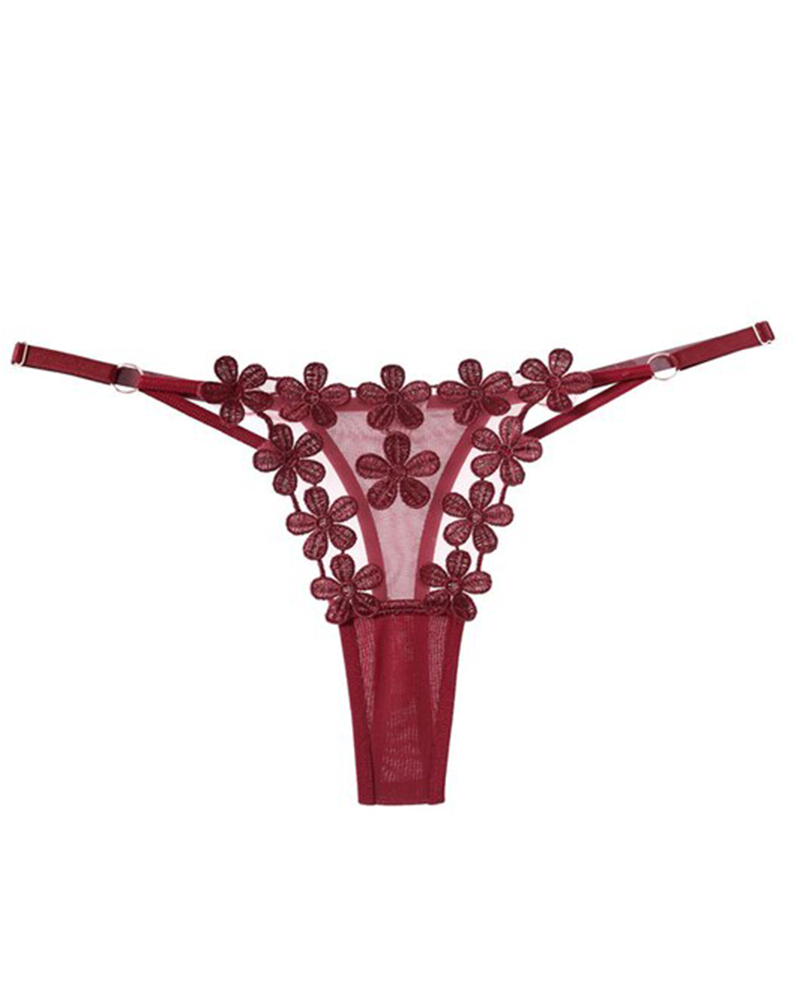 

Guipure Lace Mesh Patch Thong Panty, Wine red