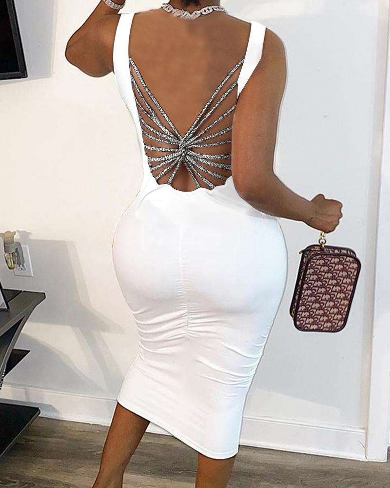 

Multi Strap Twisted Backless Sleeveless Bodycon Dress, White