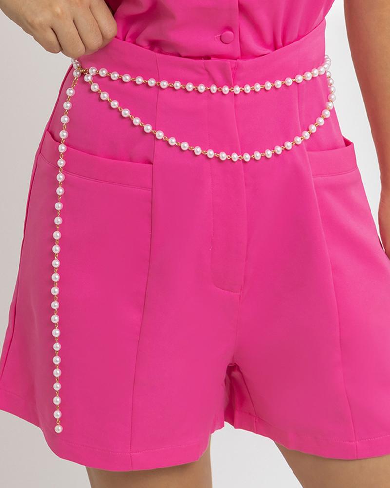 

1pc Faux Pearl Decor Waist Chain, Gold