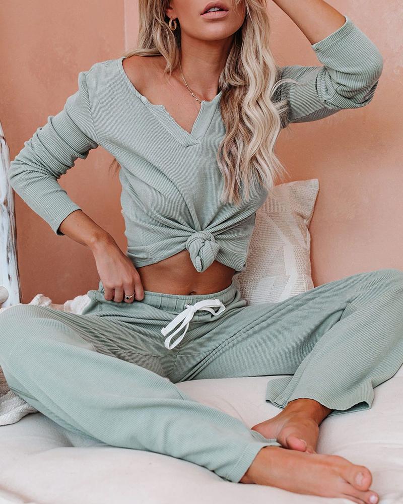 

Rib Knit Two-Piece Set, Green