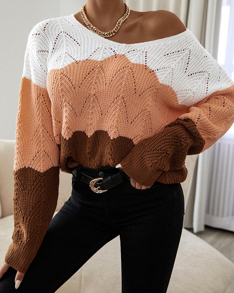 

Colorblock V-Neck Long Sleeve Sweater, Orange