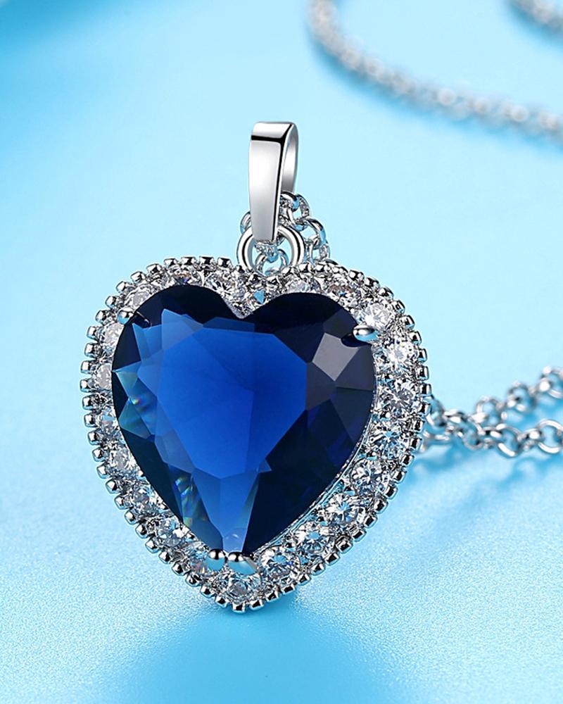 

1pc Mother's Day Rhinestone Heart Shaped Pendant Necklace, Blue