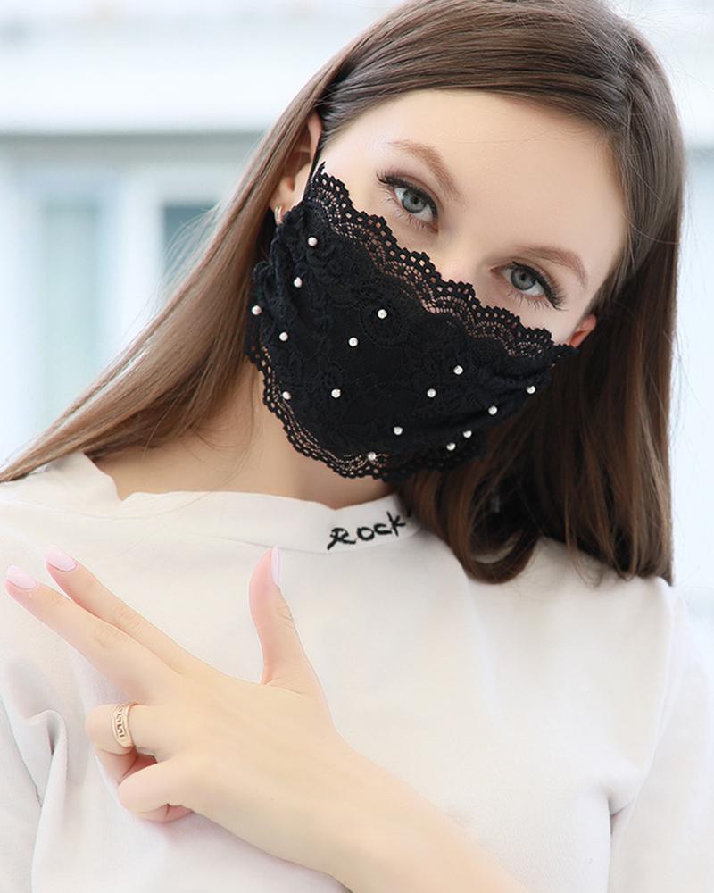 

Lace Pearl Dust-proof Face Mask, Black