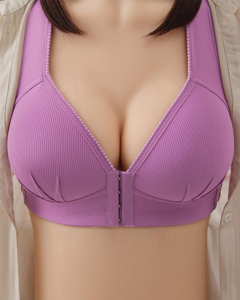

Breathable Hook Front Push Up Brassiere, Purple