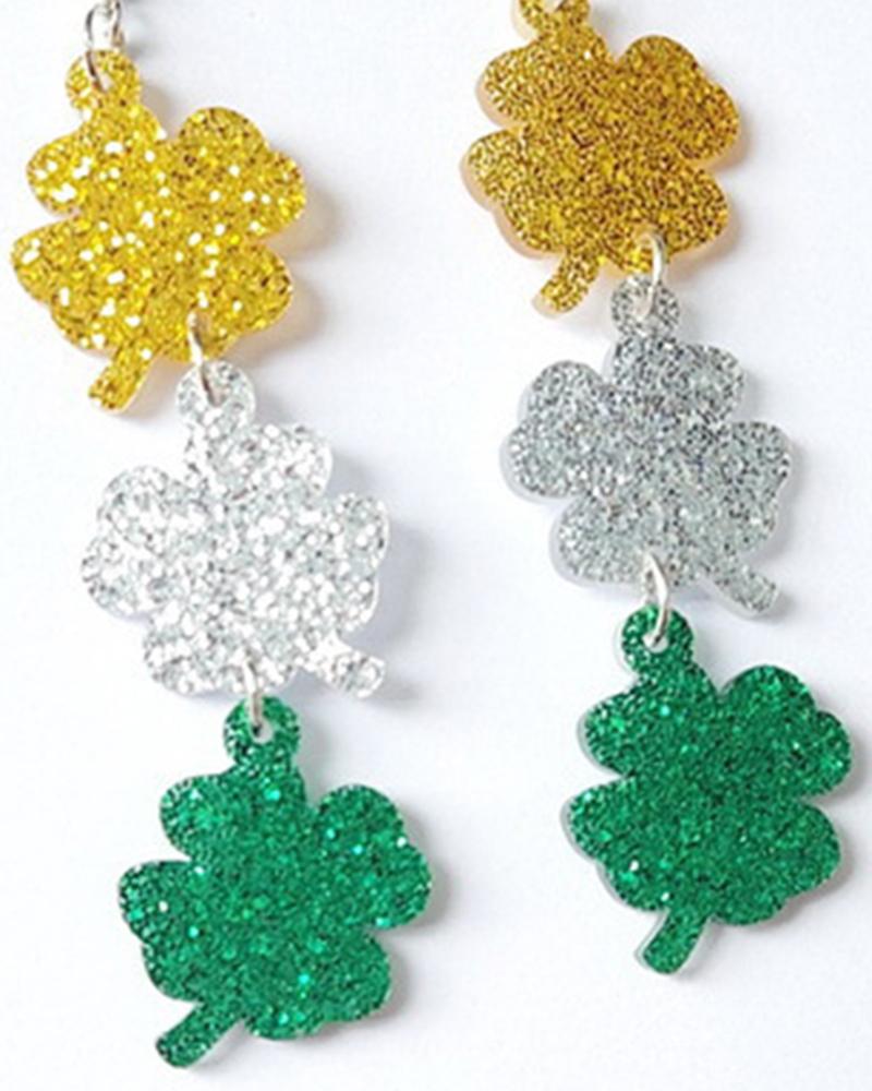 

1Pair St. Patrick's Day Lucky Glitter Clover Drop Earrings, Style2