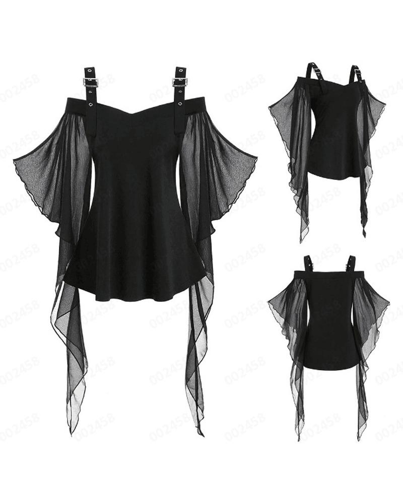 

Halloween Cold Shoulder Witch Top Women Cosplay Gothic Blouse, Black