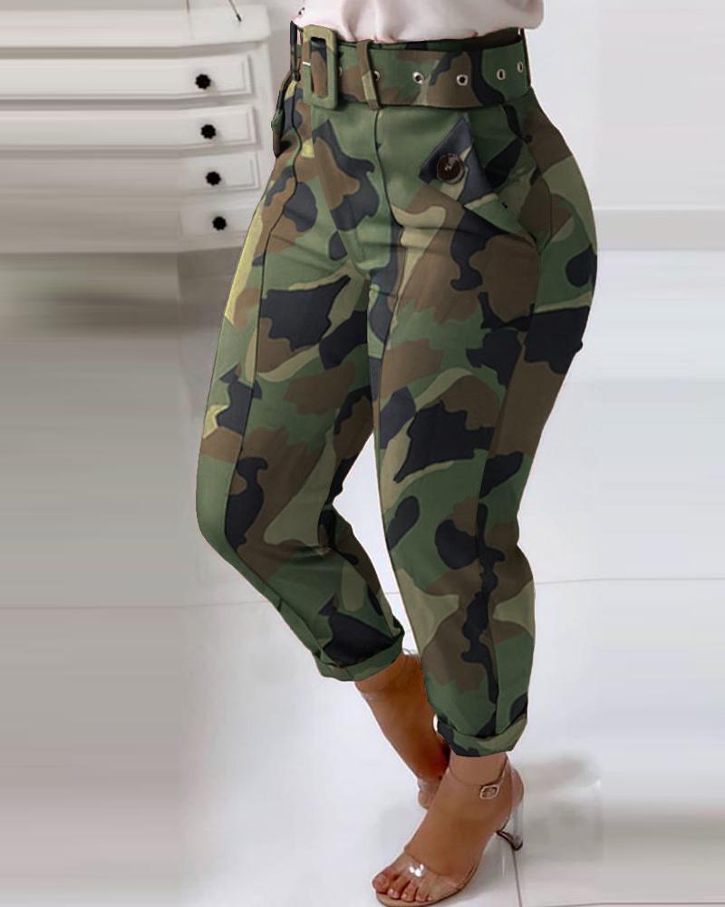 

Camouflage Print High Waist Skinny Pants, Camoflage