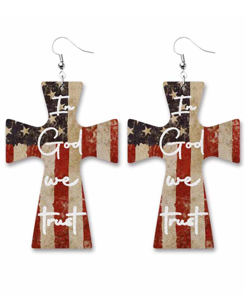 

1Pair Independence Day Leopard USA Flag Heart Graphic Hook Earrings, Style1